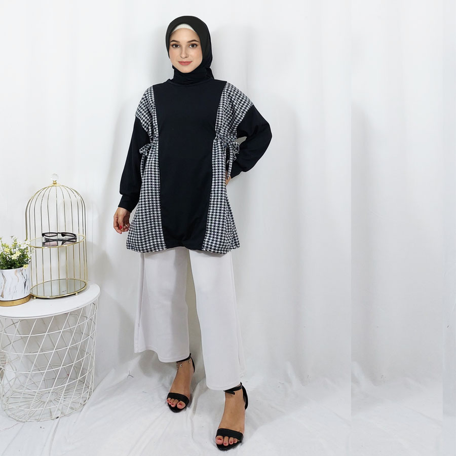 TUNIK ERIKA KOTAK KOMBINASI WANITA TALI SERUT GL FASHION