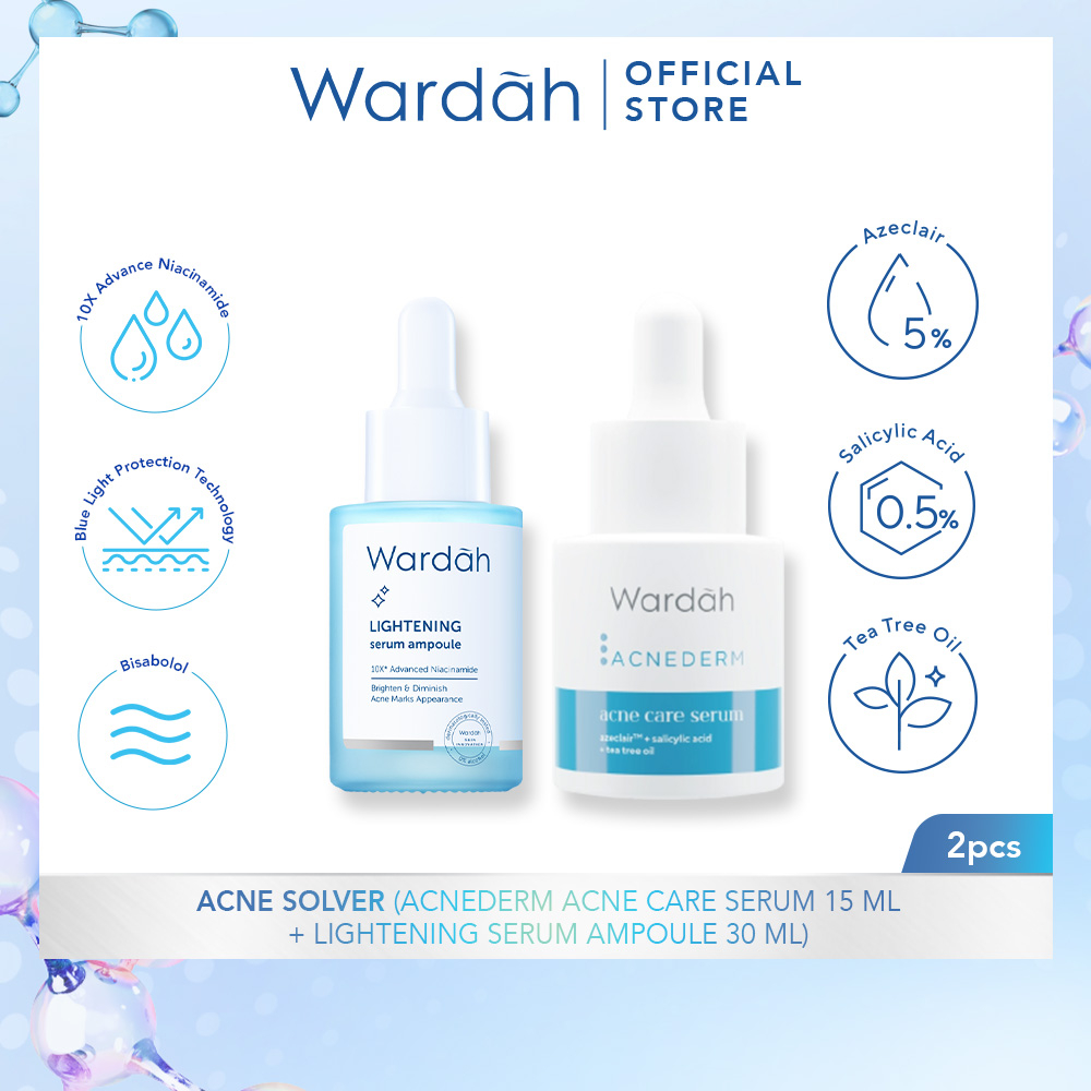 Wardah Acne Solver Acnederm Acne Care Serum with Azeclair + Lightening Serum Ampoule Anti Bluelight 