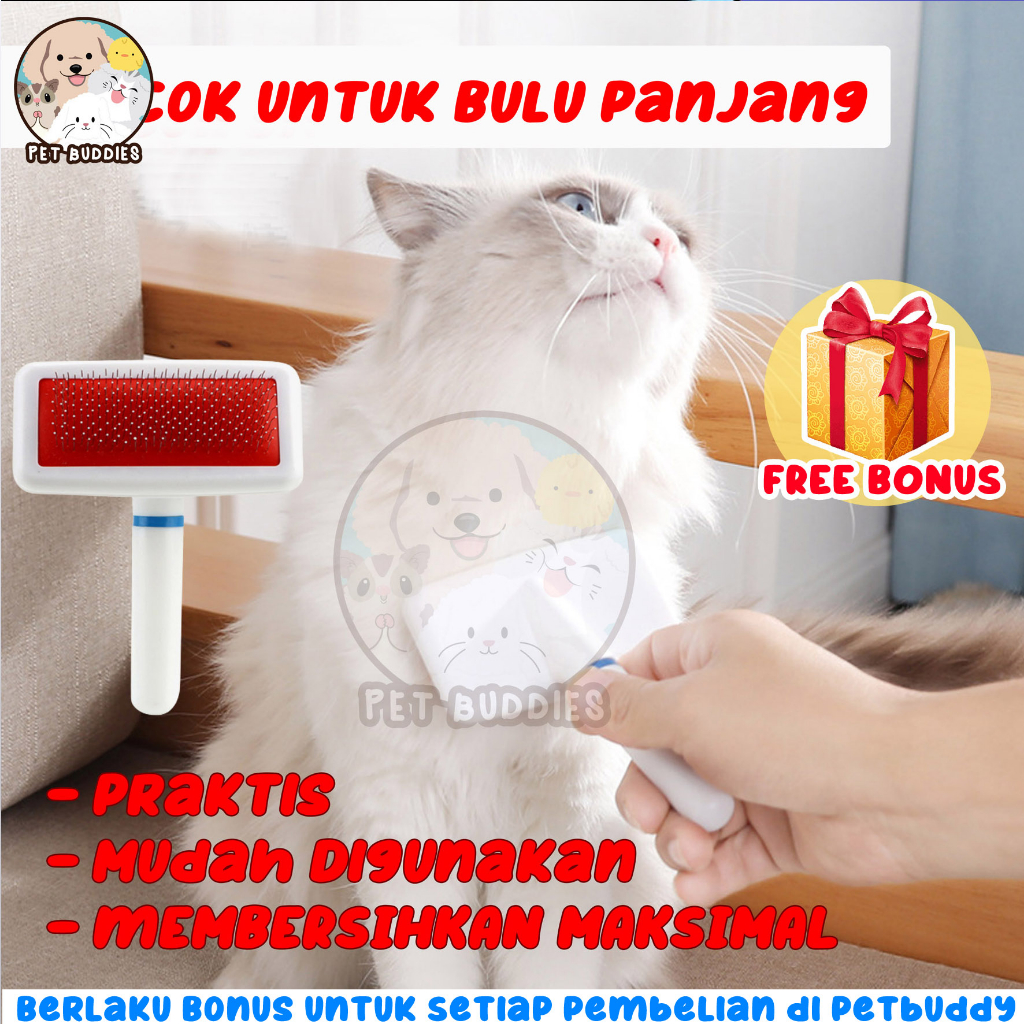 [FREE BONUS]Pet Brush MERAH Sisir Bulu Kucing/Anjing Pet Grooming