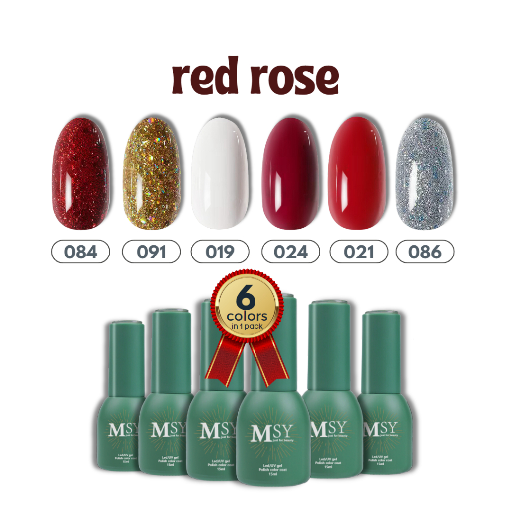 MSY Paket Kutek Gel UV LED 15ml/Nail Gel Set Polish 6 Warna/Clasic Neutral Colorfun Red Rose Jelly/Glitter Gel Nail Polish Kit Popular