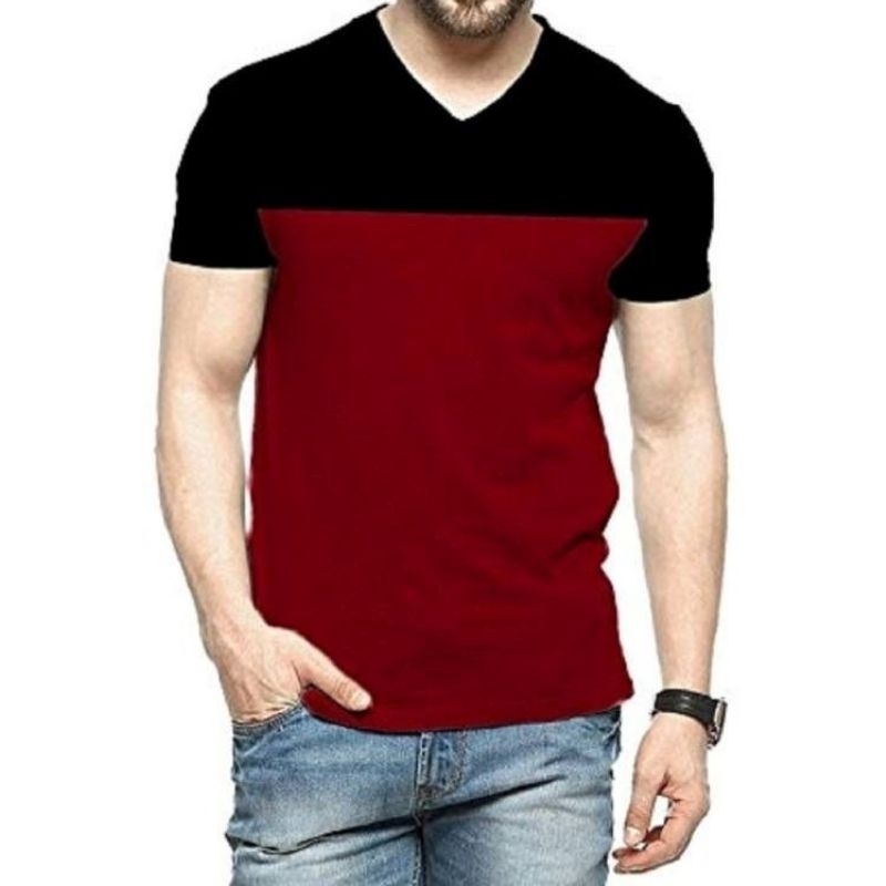 KAOS PRIA VNECK ( TWO TONE ) BAJU DISTRO PRIA LENGAN PENDEK MODEL TERBARU