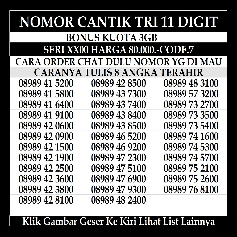 Nomor Cantik Tri 11 Digit Kartu Perdana Three Nomer Murah