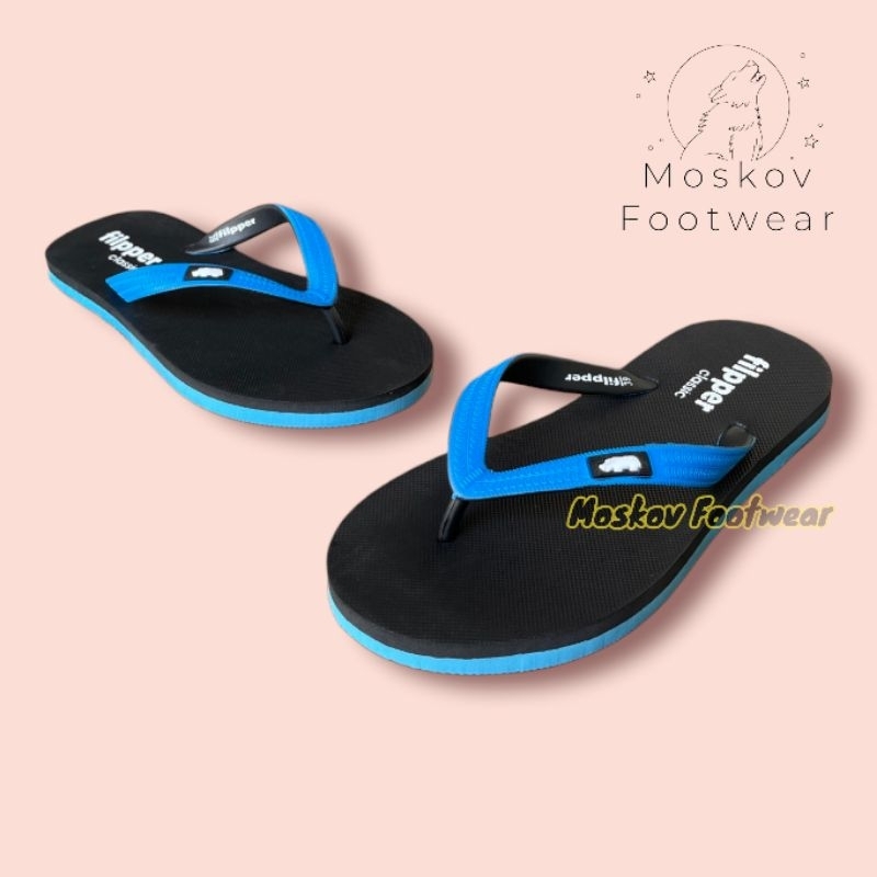 Sandal Jepit Pria Filpper Classic Karet Rubber Santai Anti Slip Sendal Japit Casual Pantai Half Blue