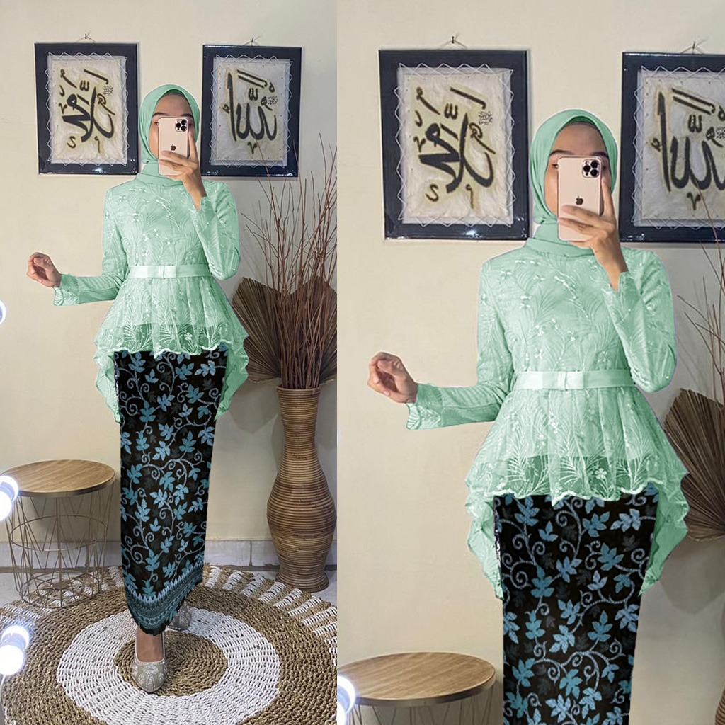 SET KEBAYA AURORA TILE MUTIARA BATIK PAYA FOIL GOOD QUALITY