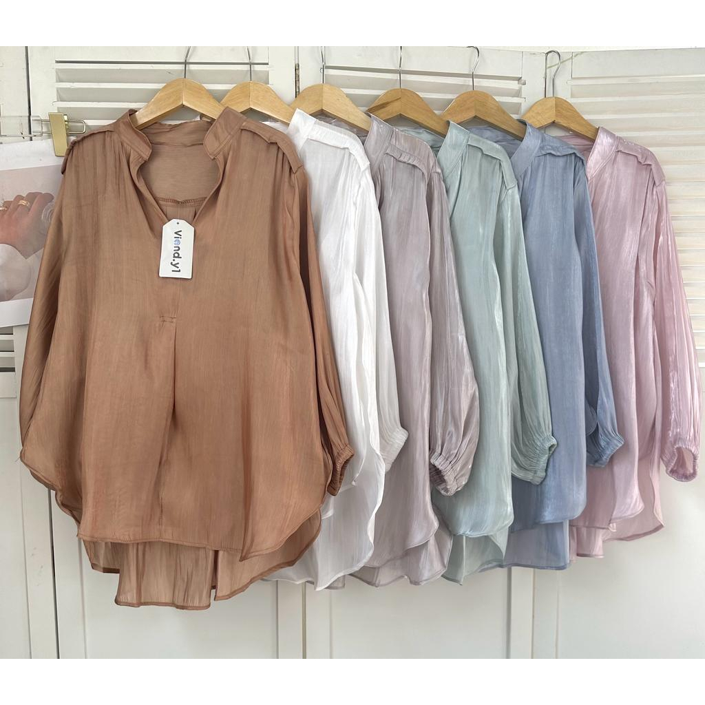 Kemeja Basic Polos / Blouse Wanita Shimmer / Blouse Korean Long Sleeve 123