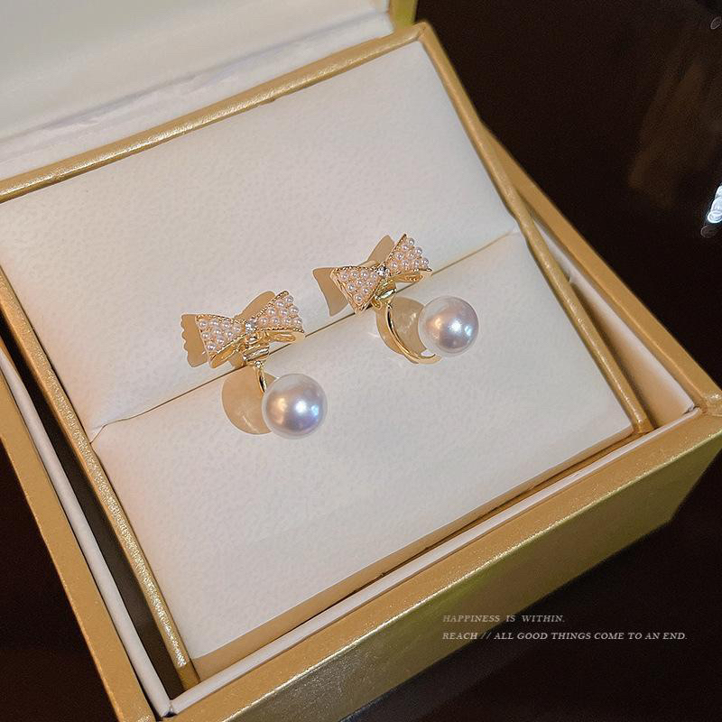 Anting Wanita Mutiara Ribbon Korea Fashion Style Premium Rodium