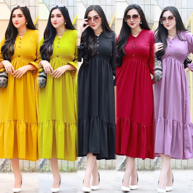 Daster Ruffle Aurora Dress Polos Cringkle Airflow Premium Baju Wanita Kekinian