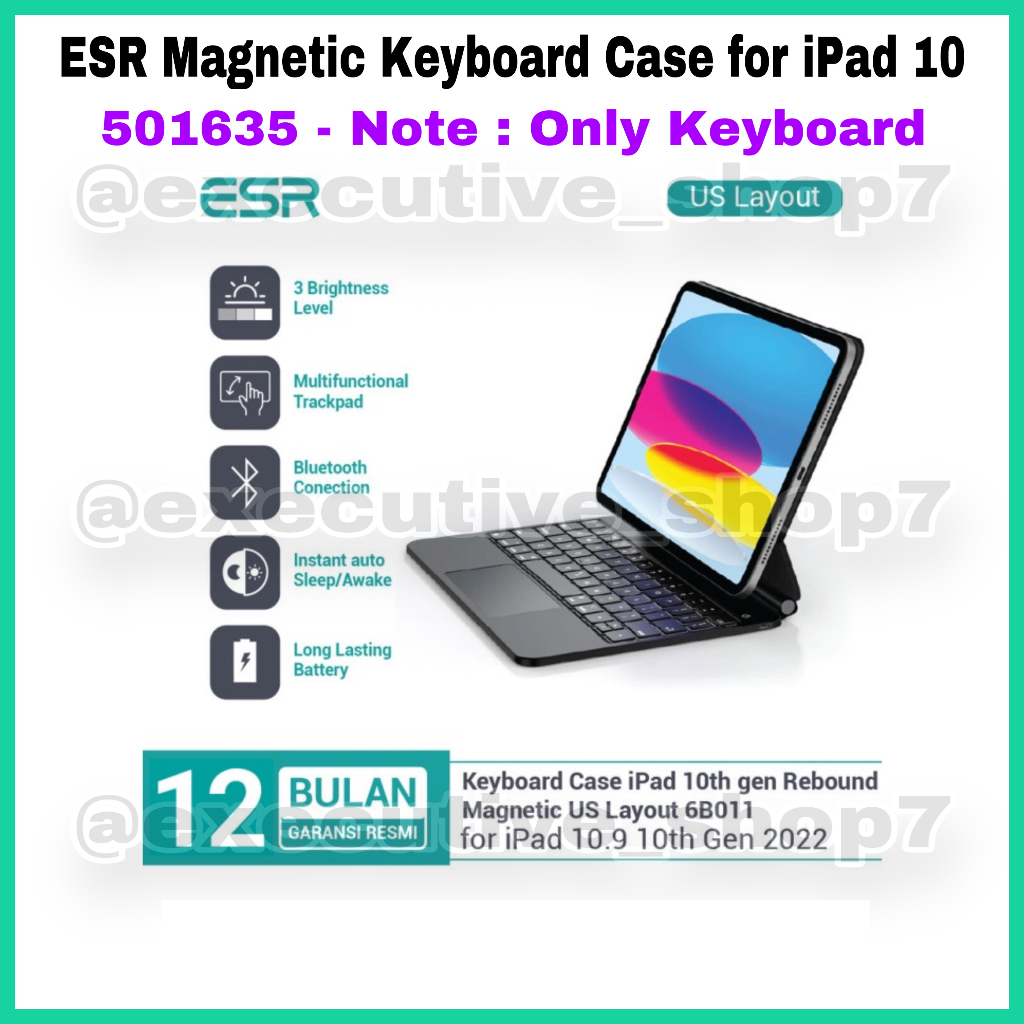 ESR Magnetic Keyboard Case for iPad 10 - 501635 - Note Only Keyboard