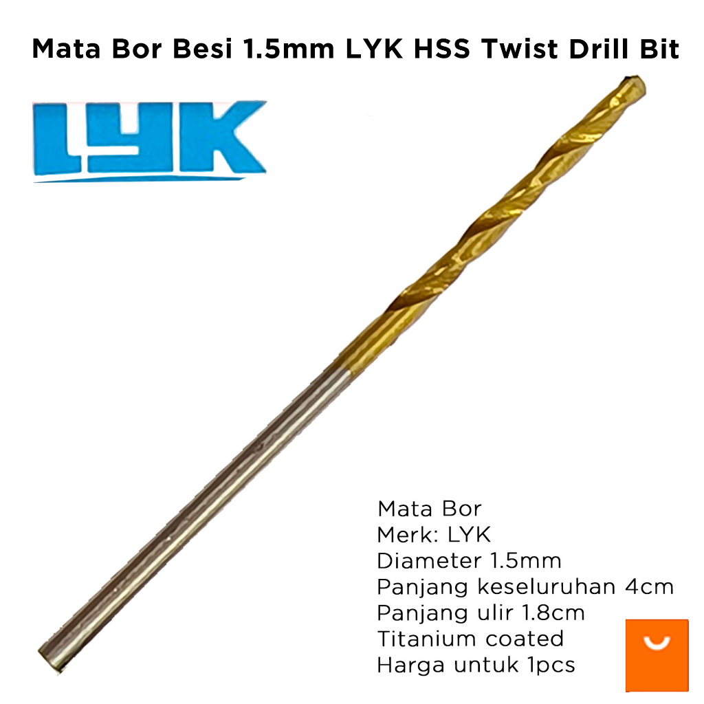 Mata Bor Besi 1.5mm LYK HSS Twist Drill Bit 1.5 mm