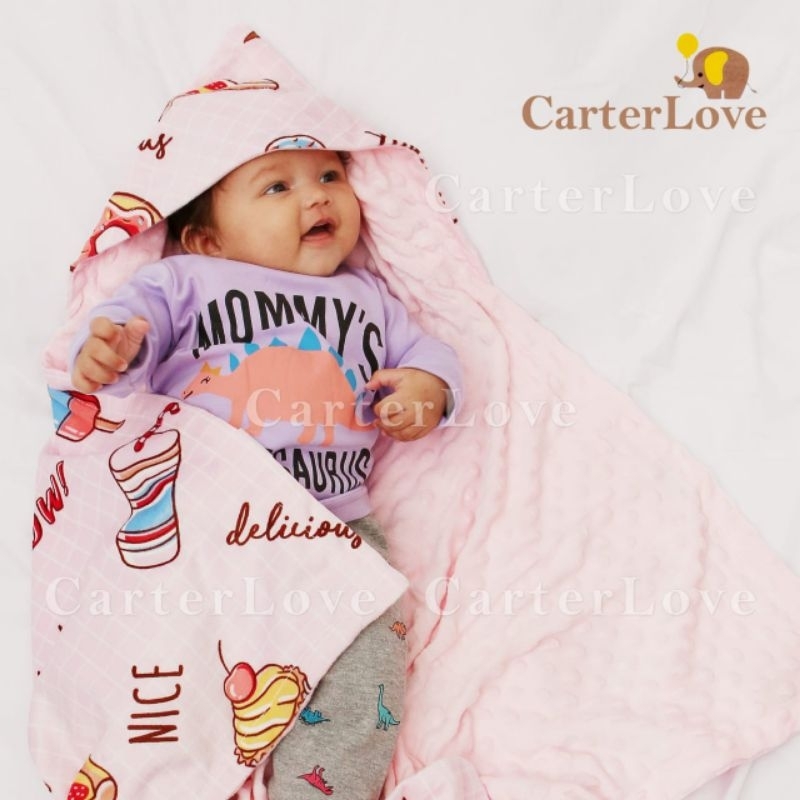 Selimut topi bayi newborn premium size jumbo / Hoodie baby blanket minky dot premium