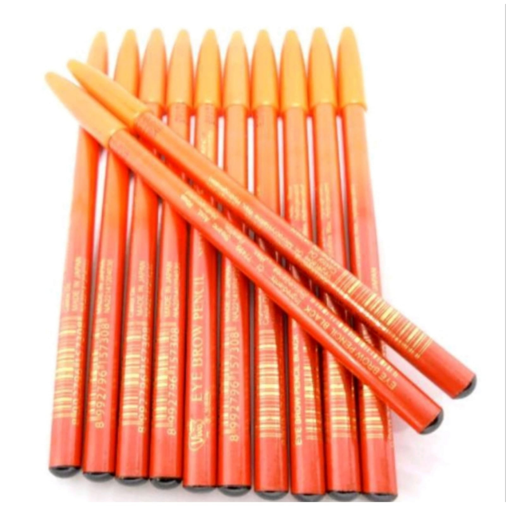 (12PCS) Pensil Alis Viva Eyebrow Orange Coklat - Hitam / Pensil Make Up Terlaris Murah / Pensil Viva Varian Coklat - Hitam + Gratis Tas Kosmetik Pouch