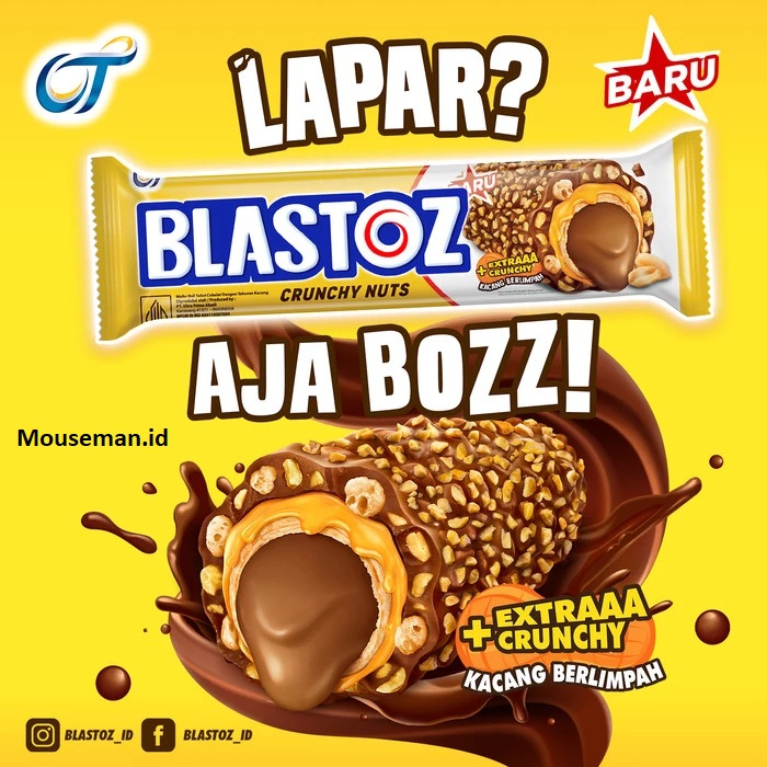 

Blastoz CRUNCHY NUTS Wafer Roll Salut Cokelat Dengan Taburan Kacang 24gr