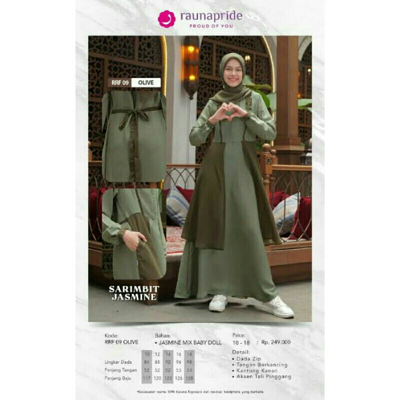 BAJU GAMIS REMAJA RRF 09 OLIVE BY RAUNA / SARIMBIT JASMINE OLIVE
