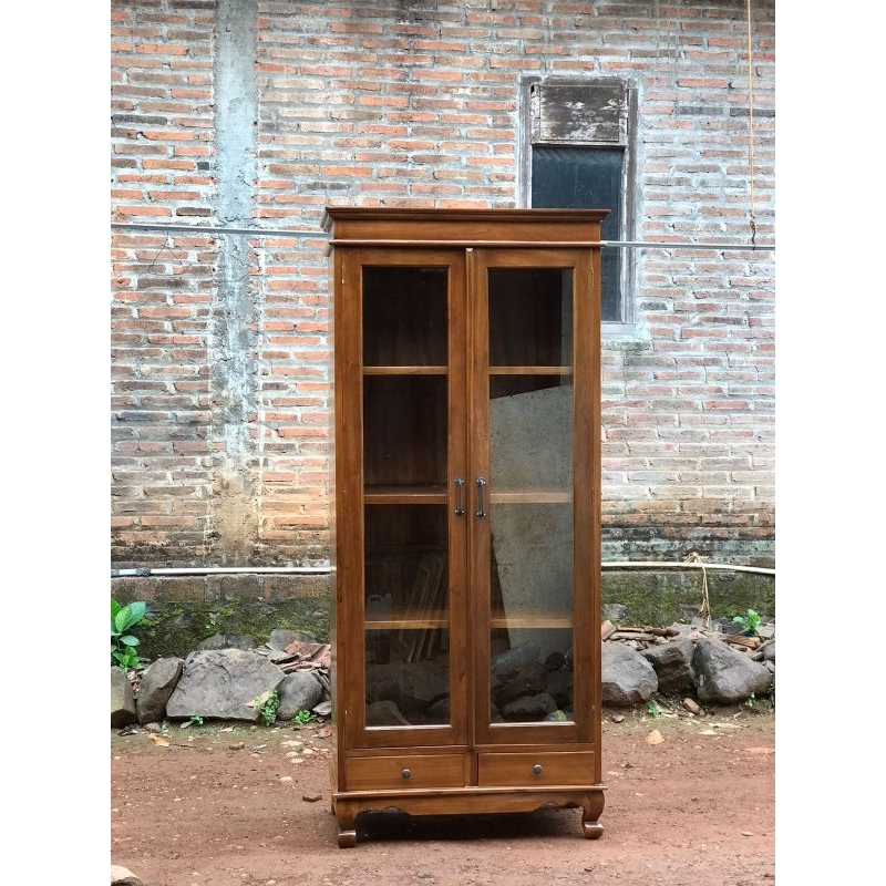 lemari hias jati minimalis 2 pintu dan 2 laci