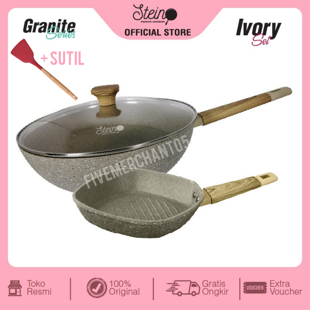 Wok Pan 30cm Steincookware Paket IVORY Set Grill Pan 20cm Stein Onyx Penggorengan Stein Cookware Panggangan Induksi Presto