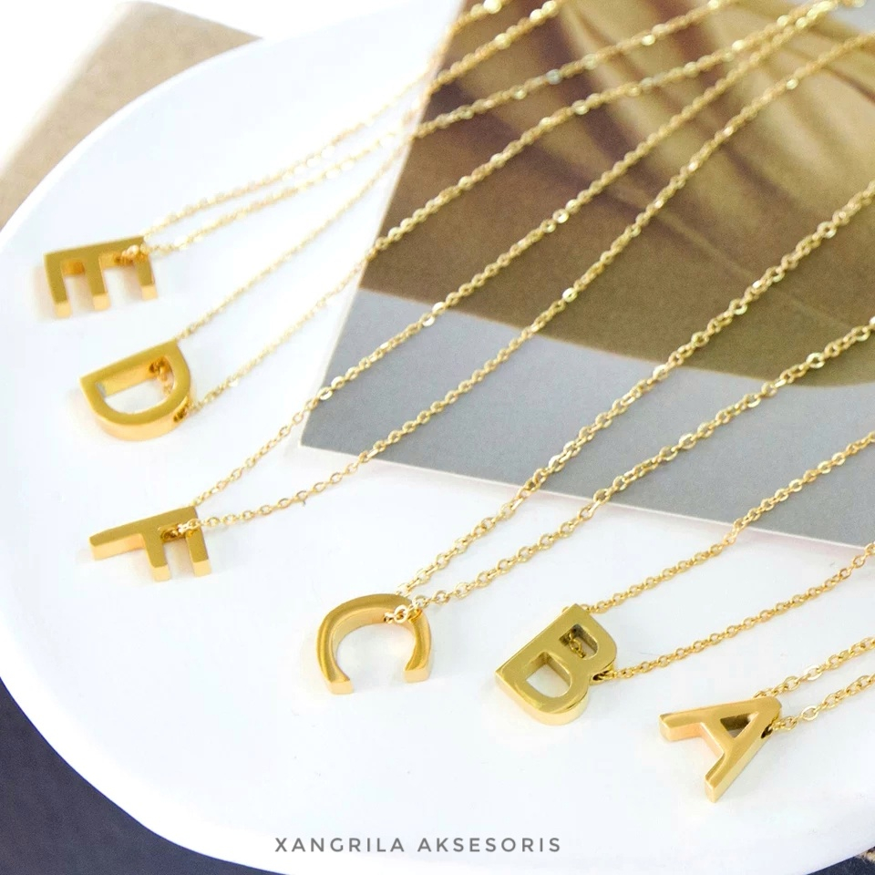 KALUNG ABJAD TITANIUM GOLD WANITA  /  KALUNG HURUF ANTI KARAT TERBARU PRIA WANITA