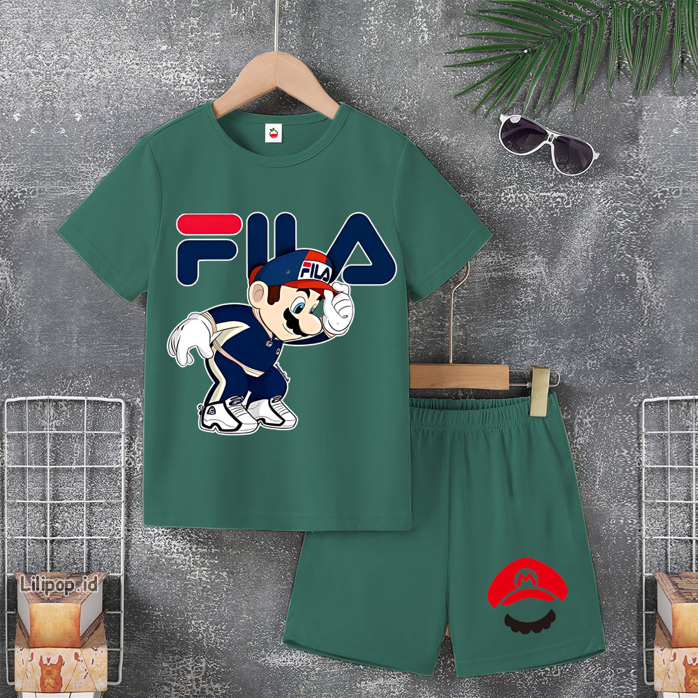 Baju Anak Stelan Usia 4-10 Tahun MARIO BROS Kaos 3/4 Cowok Cewek  Celana Pendek Harian