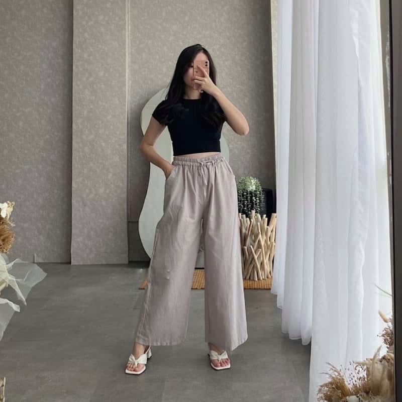 Celana Kulot Wanita Bahan Linen Crinkle - Celana Panjang Wanita Jumbo