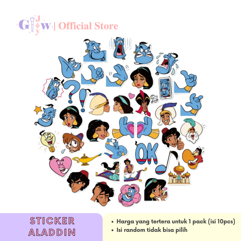 A33 STICKER 10PCS (ALADDIN JASMINE) anti air notebook scrapbook label tempel motif kartun superhero super hero unik lucu atk alat tulis kantor murah viral termurah kartun komputer leptop handphone hp smartphone koper laptop tembok kulkas disney anime