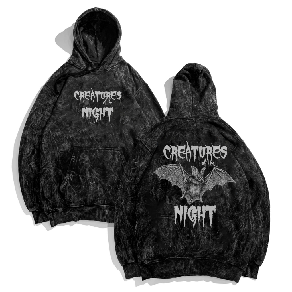 Sweater Hoodie Sandwash Motif Creature Night Premium Washed Jacket Unisex