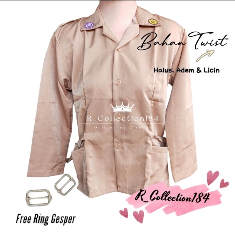 Twist- Baju Pramuka Panjang Putri Tali Samping Kantong Bawah Free Ring Gesper Tali Baju