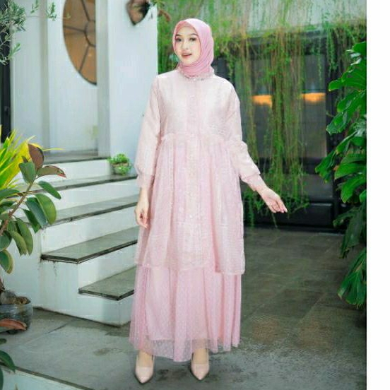 Baju Lebaran Satu Set Setelan Baju Kondangan Outer Organza Premium Rok Tutu Polkadot Tile Sabrina