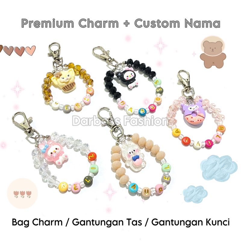 Gantungan Kunci FREE CUSTOM NAMA / Gantungan Tas / Bag Charm / Gantungan serbaguna / Gantungan airpods / keychain / Gantungan kunci murah lucu / Gantungan HP / Strap HP / Gantungan earpods