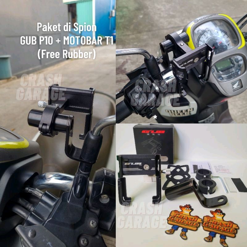 Paket GUB P10 Phone Holder + Bracket Spion MOTOWOLF ORIGINAL Filano Fazzio Vario 160 Nmax Aerox Lexi Pcx Vario beat mio scoopy Adv DLL