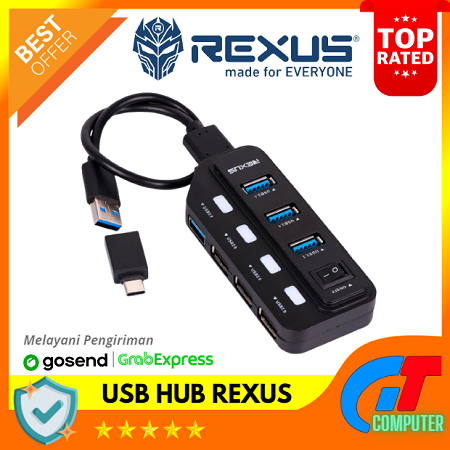 USB Hub Rexus 3.1 H332 7 Port + Converter Type C