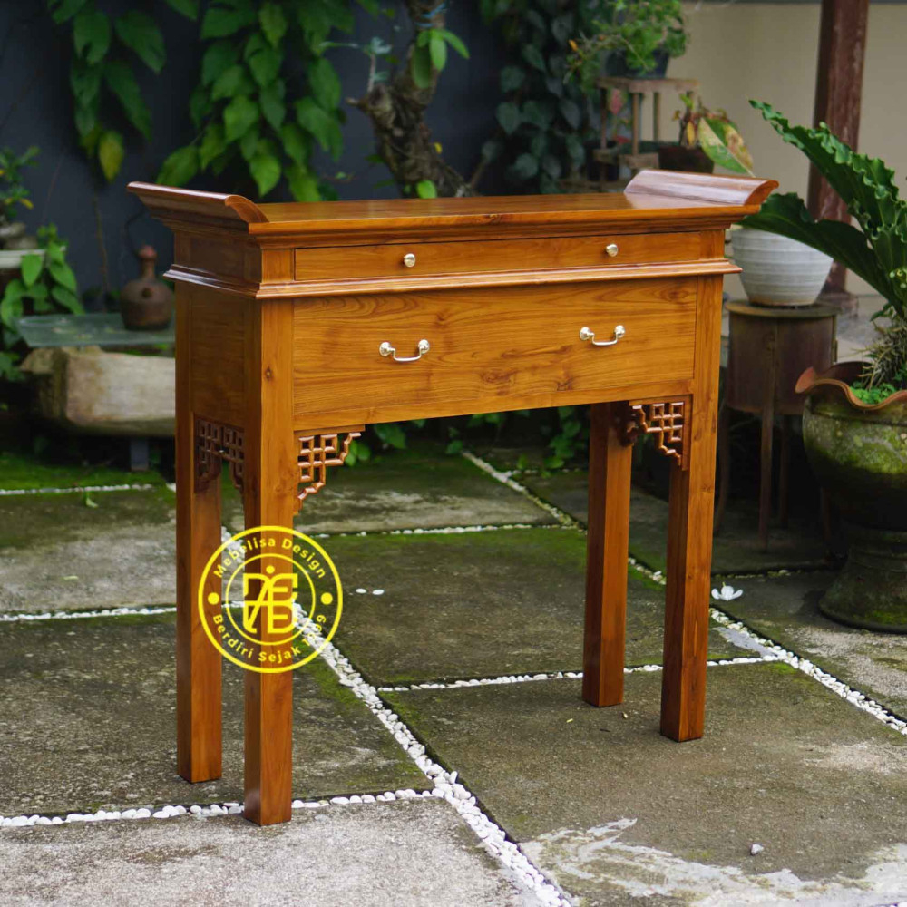 Meja Altar Sembahyangan Panjang Minimalis Kayu Jati