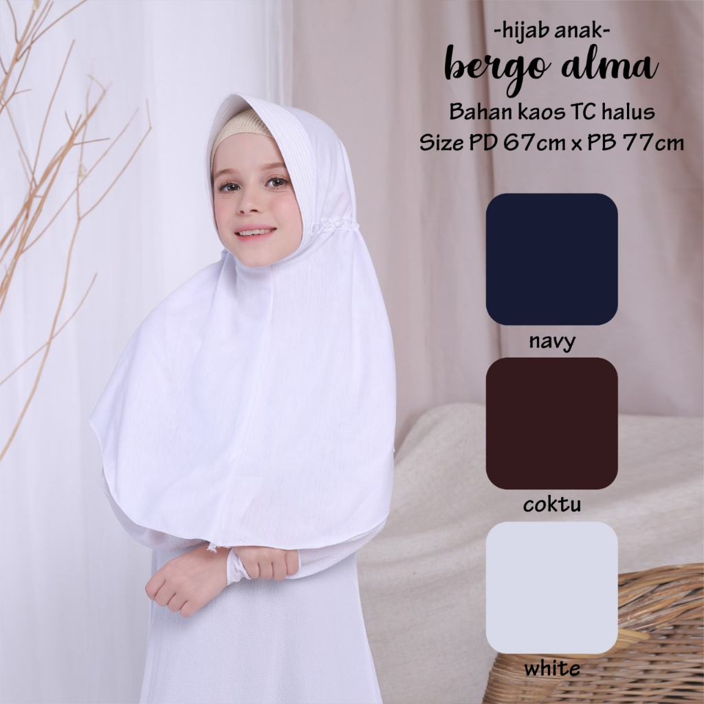 BERGO ALMA - HIJAB ANAK / JILBAB ANAK POLOS PREMIUM - BAHAN KAOS TC HALUS - BEST SELLER - BISA COD