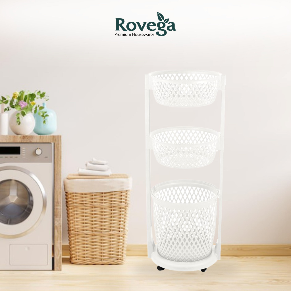 Rovega Keranjang Pakaian Laundry Basket 3 Level Light Grey RLB-350