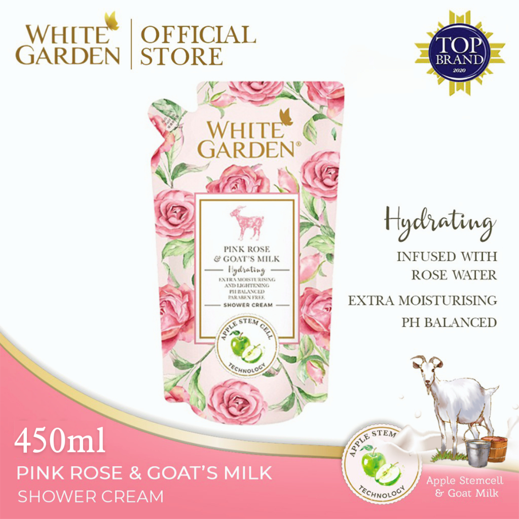 WHITE GARDEN Shower Cream Goat's Milk Pink Rose 450ml Sabun Cair Susu Kambing