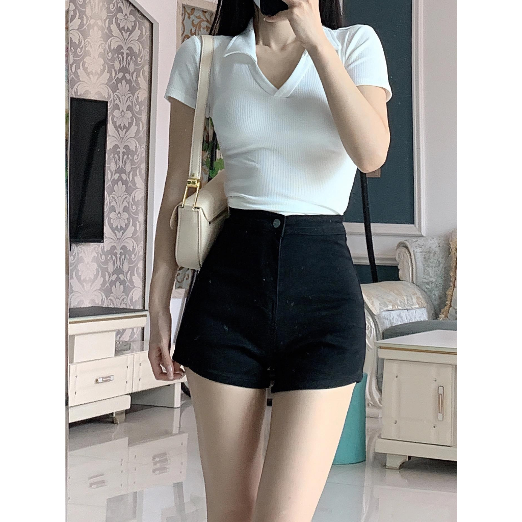 DF CP393 Celana Pendek Denim High Waist Wanita Hot Pants Korean Style