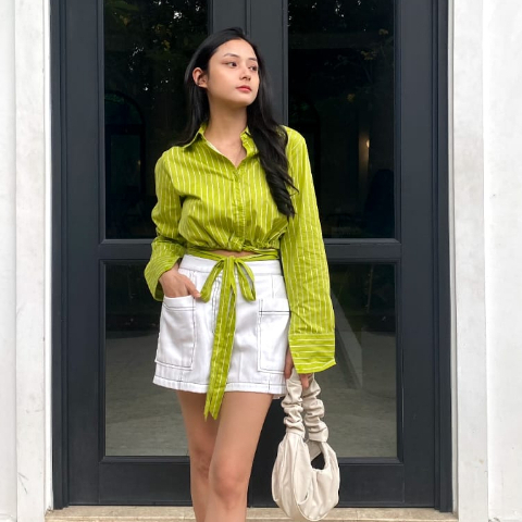 Peach Poppy CARISSA Stripe Shirt - Kemeja Salur Basic Wanita - Kemeja Fashion Wanita - Blouse Wanita-  Korean Style Shirt - Atasan Wanita