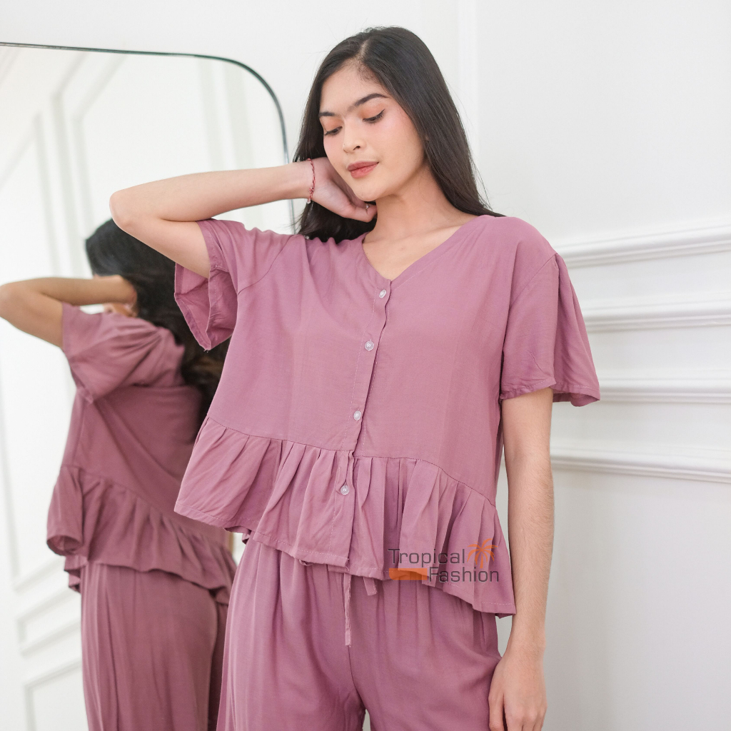 Setelan Panjang Busui Kalina Polos Bahan Rayon Premium Termurah Kekinian