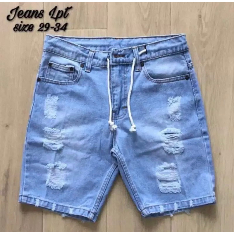 Celana jeans Pendek sobek tali pinggang