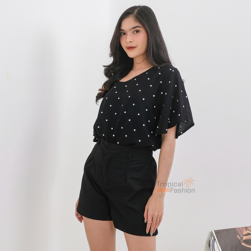 Atasan Aruna Polka Bahan Rayo Premium Termurah Kekinian