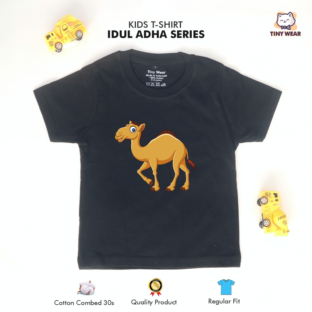 Baju Kaos Sablon Anak Balita Bahan Cotton Combed 30s Adem Idul Adha Gambar Hewan Kurban Unta