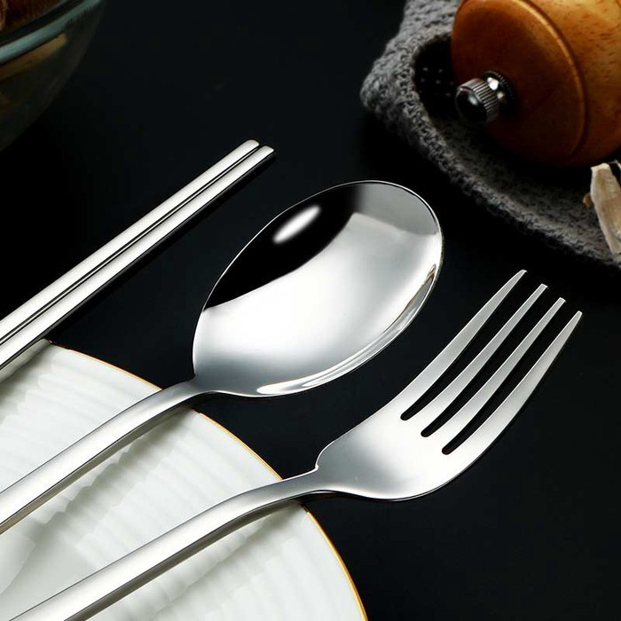 Sujeo Sumpit Sendok Stainless Sumpit Makan Korea Alat Set Makan Korea Stainless ( PIPIH )