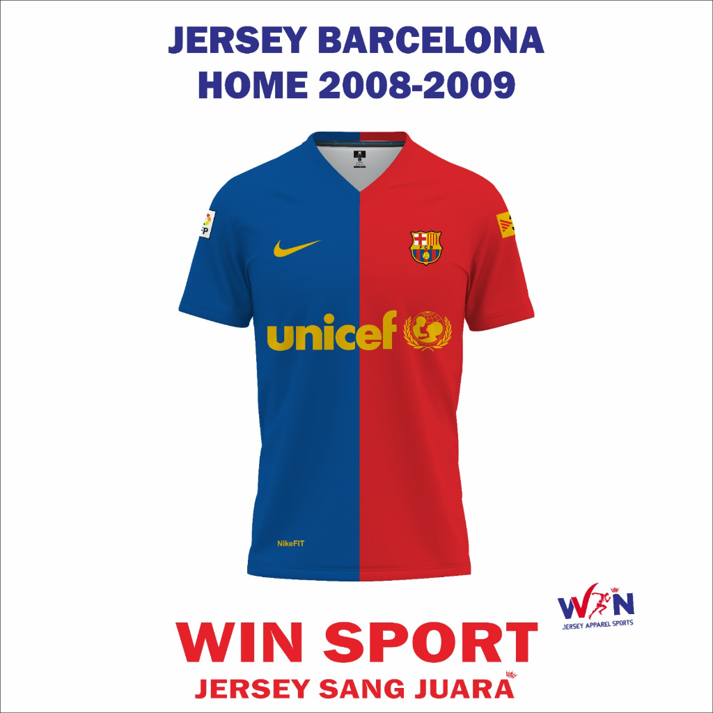 Stelan Sepak Bola Jersey BARCELONA HOME 2008 2009 Jersey Barca Lawas Jersey Bola Desain Full Printing, Free Custom Nama dan Nomor Punggung, Tersedia Ukuran Dewasa dan Anak Jersey Messi