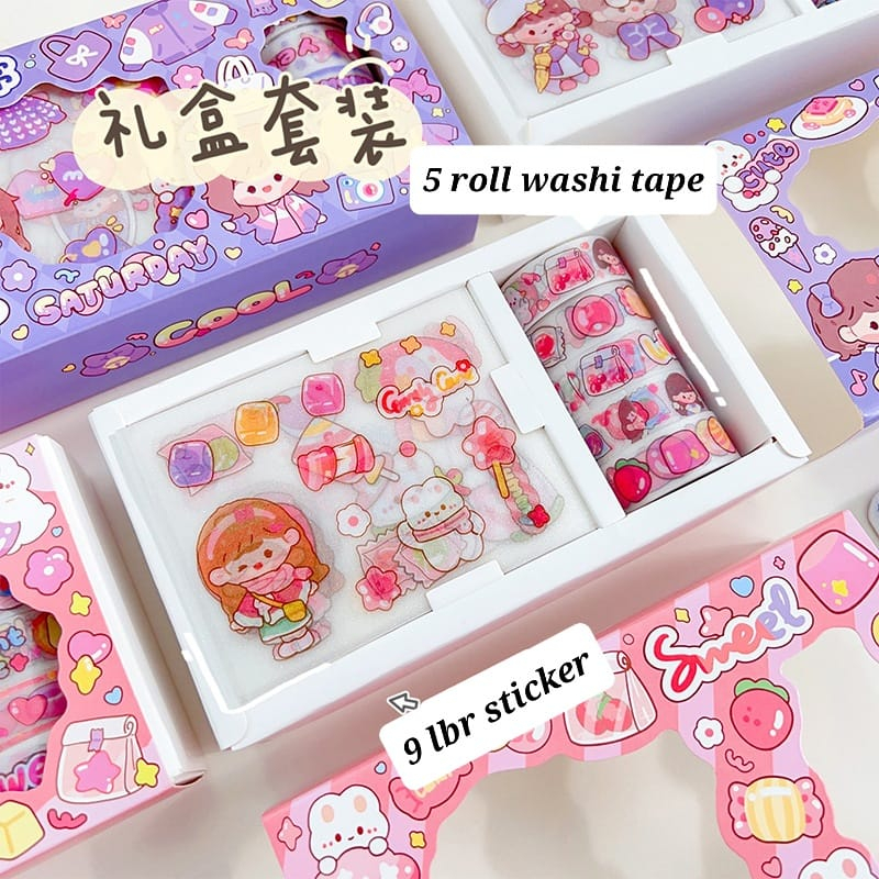 STIKER MOMO ANTI AIR STICKER LUCU TUMBLER KOREA FASHION WASHI TAPE GLITTER HOLOGRAM 1 BOX KAWAII LABEL KEKINIAN