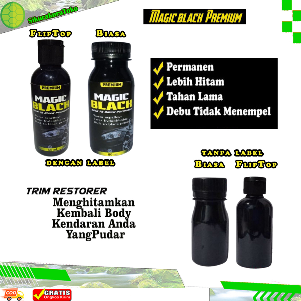 (SKR) Penghitam Motor Mobil Magic Black Premium 60ml TRIM RESTORER Dashboard Body Mengkilapkan Plastik Semir Anti Debu Hydrophobic