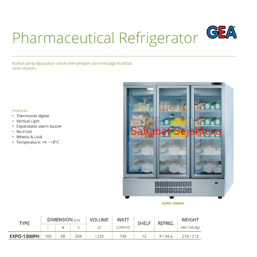 GEA Pharmaceutical Refrigerator EXPO-1300PH Kulkas Untuk Penyimpanan Obat Farmasi