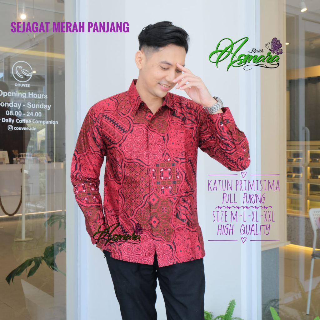 SEJAGAT MERAH ASMARA BATIKSOLOAMANAH KEMEJA BATIK PRIA LENGAN PANJANG PENDEK LAPIS FURING PREMIUM KATUN HALUS LAYUNG MERAH WIRAYUDA HITAM BRAMANTYO BIRU MERAH PUTIH KUNING KEMBANG PAGER KAWIJAYAN COKLAT ABISENA COKLAT ANTASENA BIRU MAHABARATA KAWIJAYAN