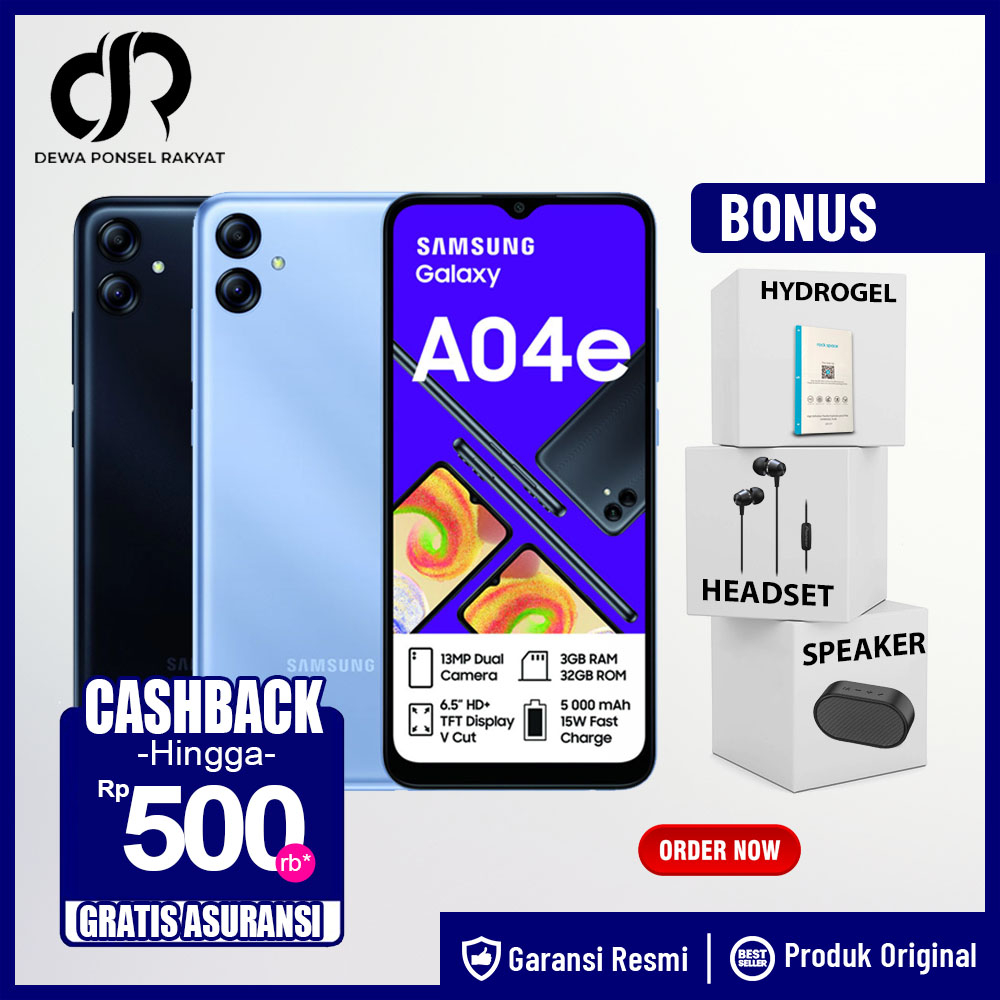 Handphone Samsung Galaxy A04e 3GB+3GB Garansi Resmi Samsung A04e 3 GB 32 GB Not A52S A32 A23 A24 A33 A34 A53 A54 A73 A03S A04 A04S A13 A14 A03 CORE M12 M22 M23 M32 M33 M53 A7 LITE A8