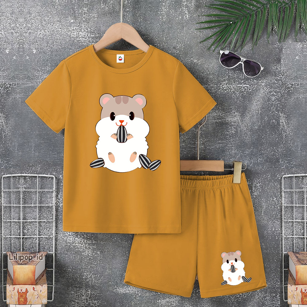 Baju Anak Stelan Usia 4-10 Tahun HAMSTER Kaos 3/4 Cowok Cewek  Celana Pendek Harian