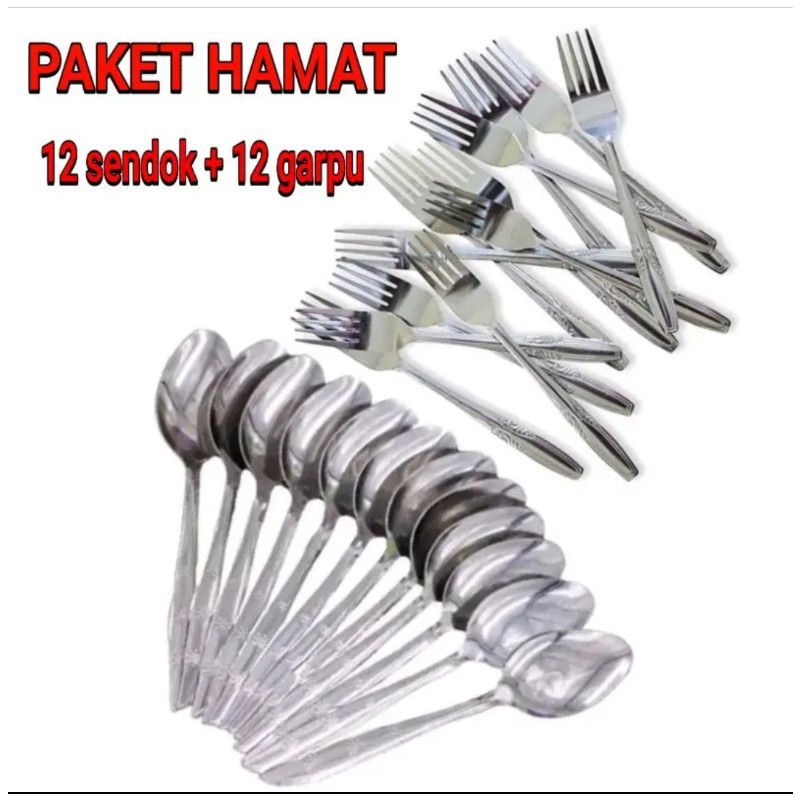 PAKET HEMAT 12 sendok + 12 garpu stainless steel
