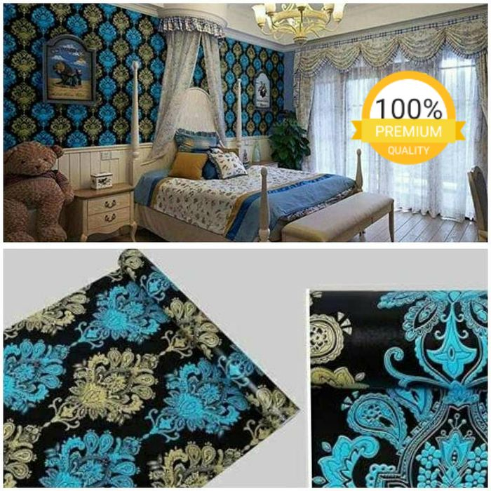 WALLPAPER DINDING MOTIF HITAM BATIK HITAM BIRU