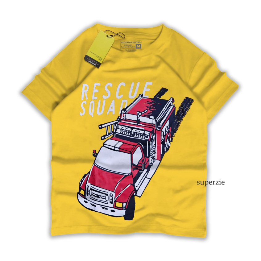 Kaos anak Laki Laki lengan pendek Grosir baju anak murah Motif RESCUE SQUAD KUNING Rgkidswear